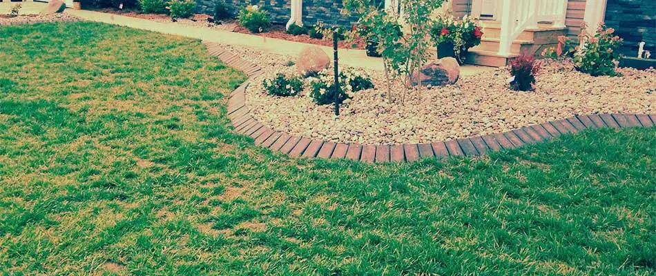 Landscape bed with brick edging at a home in Denison, IA.